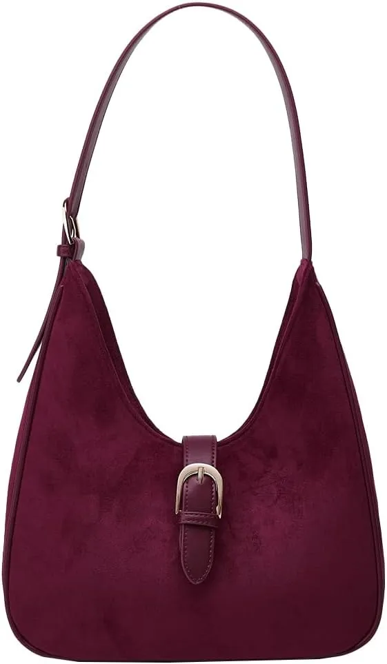 Suede Shoulder Bags For Women Retro Fall Clutch Saddle Bag Small Tote Bag Y2K Satchels Work Purses Slouchy Crescent Handbag