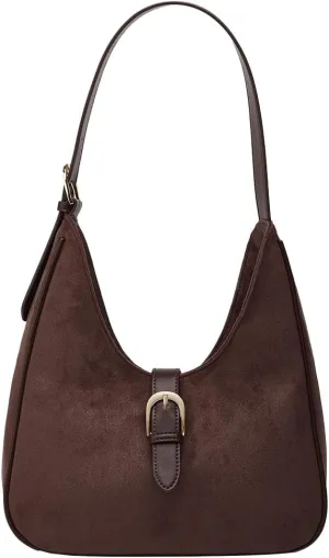Suede Shoulder Bags For Women Retro Fall Clutch Saddle Bag Small Tote Bag Y2K Satchels Work Purses Slouchy Crescent Handbag