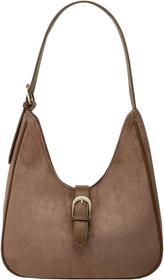 Suede Shoulder Bags For Women Retro Fall Clutch Saddle Bag Small Tote Bag Y2K Satchels Work Purses Slouchy Crescent Handbag