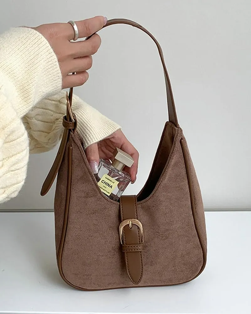 Suede Shoulder Bags For Women Retro Fall Clutch Saddle Bag Small Tote Bag Y2K Satchels Work Purses Slouchy Crescent Handbag