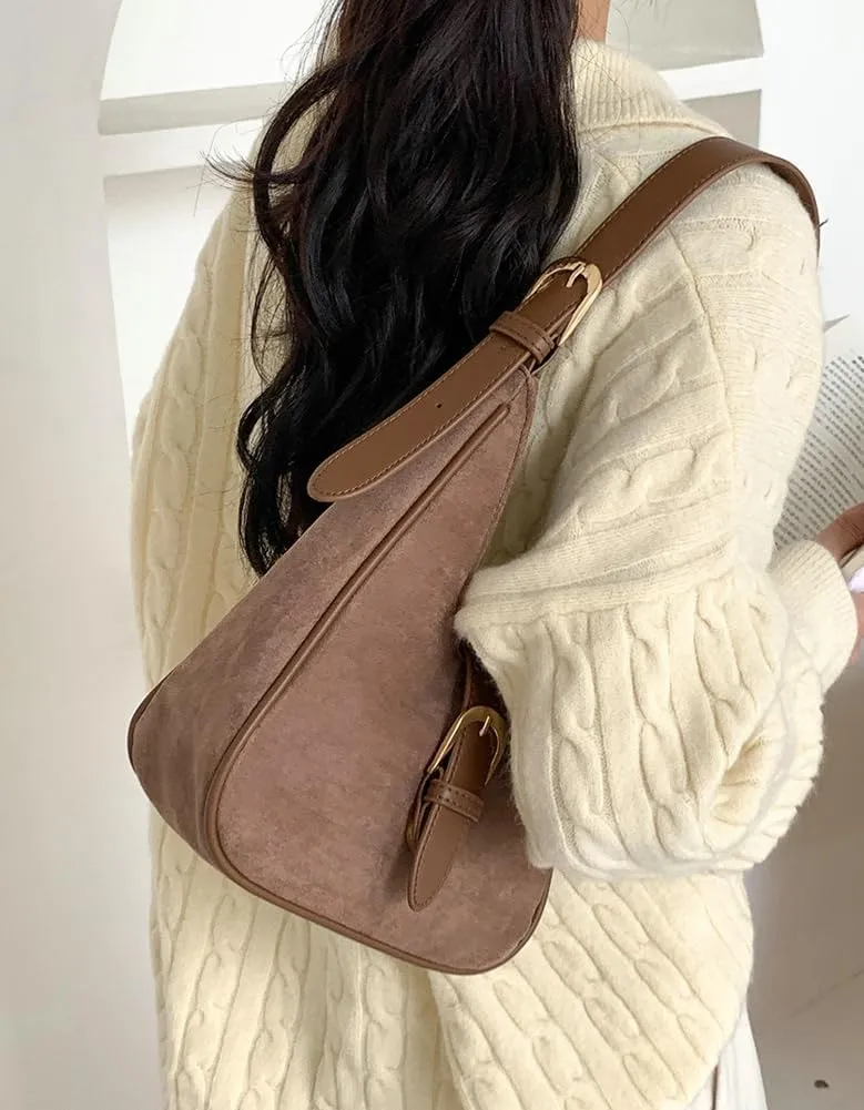 Suede Shoulder Bags For Women Retro Fall Clutch Saddle Bag Small Tote Bag Y2K Satchels Work Purses Slouchy Crescent Handbag