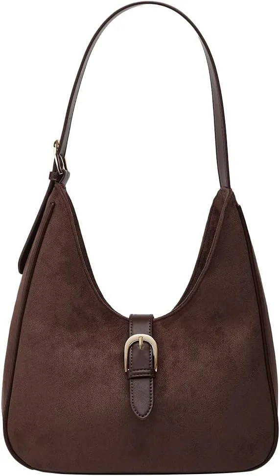 Suede Shoulder Bags For Women Retro Fall Clutch Saddle Bag Small Tote Bag Y2K Satchels Work Purses Slouchy Crescent Handbag