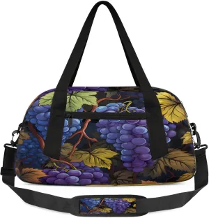 Summer Grapes Pattern Kids Duffel Bag Lightweight Waterproof Sports Gym Bag with Front Zipper Pocket Foldable Weekender Overnight Bag for School Practice Gymnastic Ballet