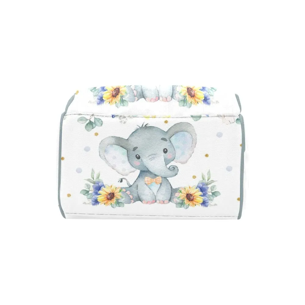 Sunflower Flower Elephant Diaper Bags Backpack with Name Personalized Baby Bag Travel Tote Bag Gifts for Mom Girl