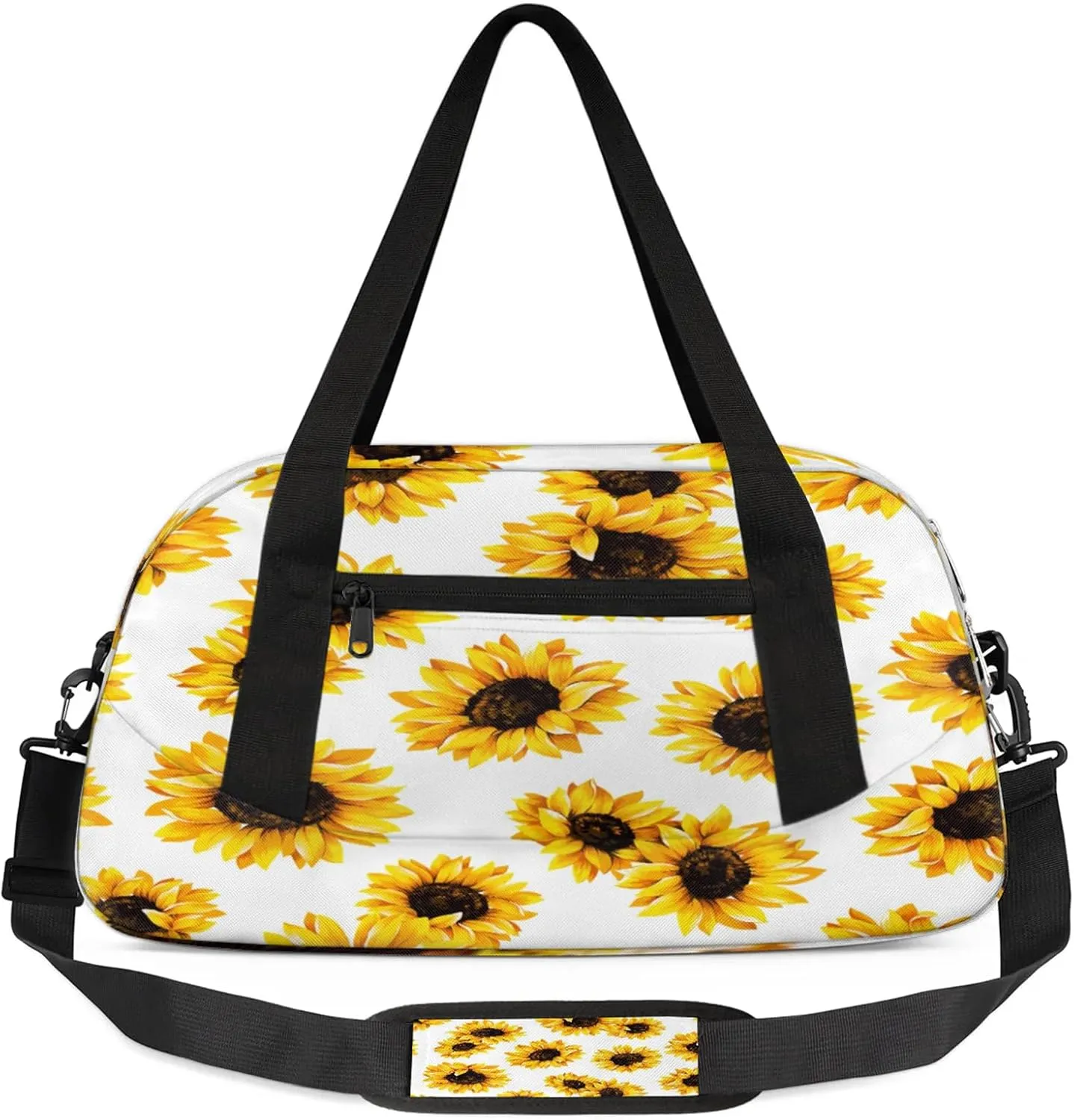 Sunflower Pattern Kids Duffel Bag Lightweight Waterproof Sports Gym Bag with Front Zipper Pocket Foldable Weekender Overnight Bag for School Practice Gymnastic Ballet