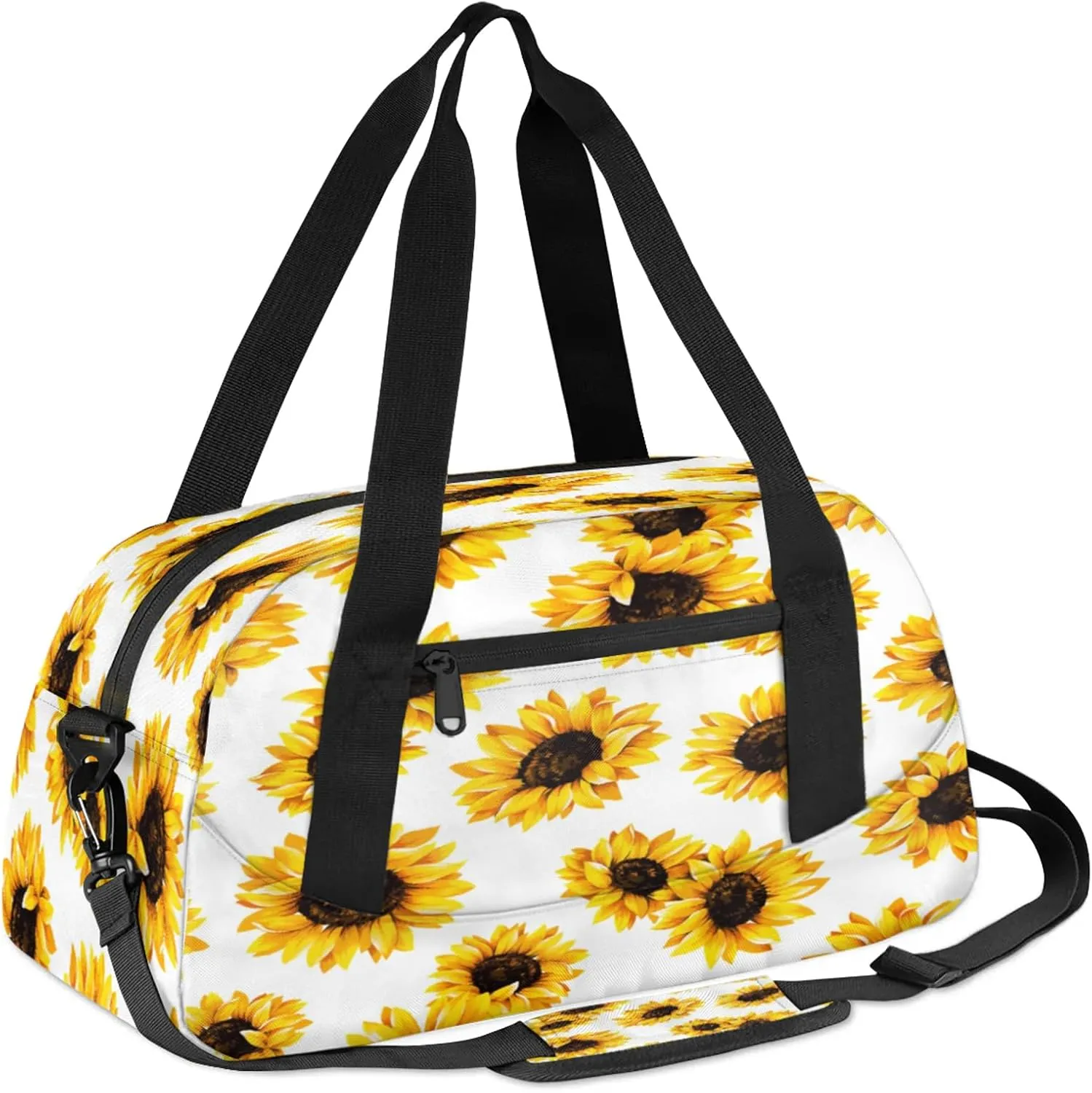 Sunflower Pattern Kids Duffel Bag Lightweight Waterproof Sports Gym Bag with Front Zipper Pocket Foldable Weekender Overnight Bag for School Practice Gymnastic Ballet