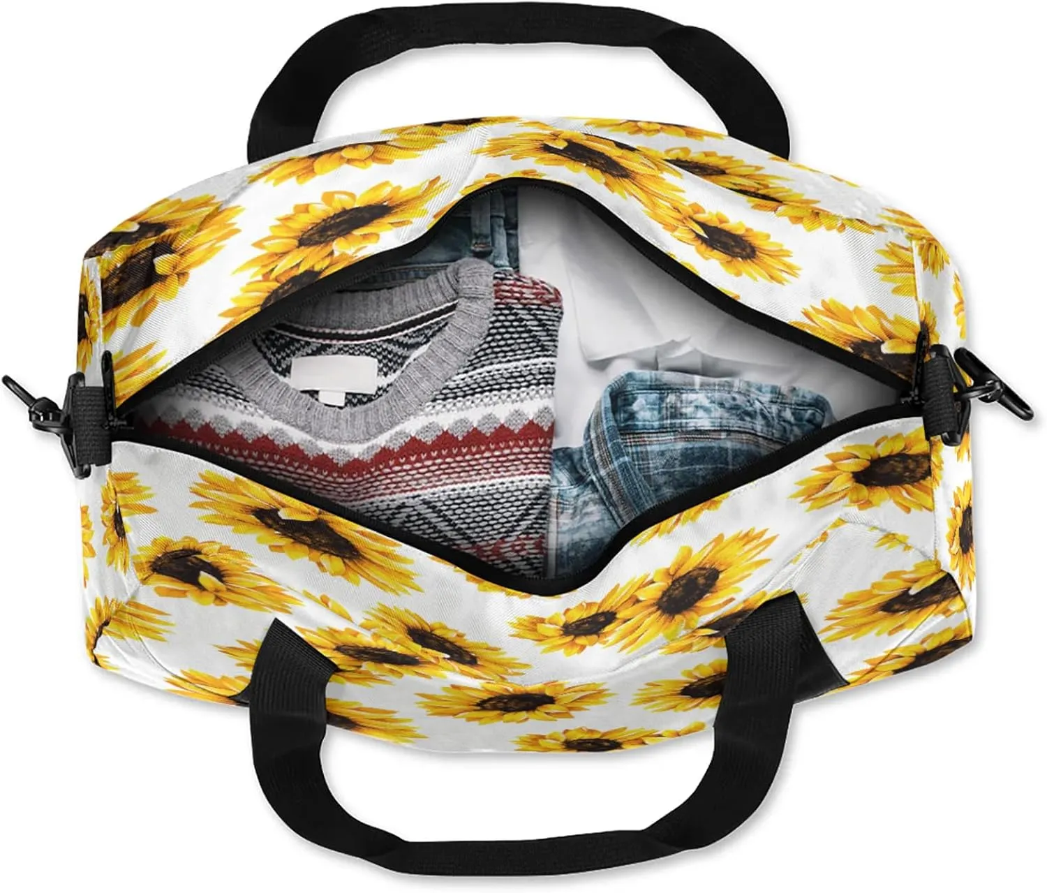 Sunflower Pattern Kids Duffel Bag Lightweight Waterproof Sports Gym Bag with Front Zipper Pocket Foldable Weekender Overnight Bag for School Practice Gymnastic Ballet