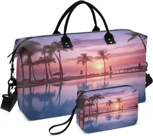 Sunrise Swimming Pool Travel Duffel Bag with Toiletry Bag Weekender Bag for Carry on Sports Gym Bag for Weekend Travel Sports