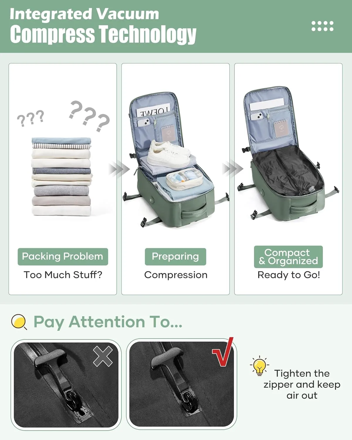 suradar Vacpack Backpack with Vacuum Seal Backpack Travel Airback Backpack with Pump Laptop Compression Backpacks