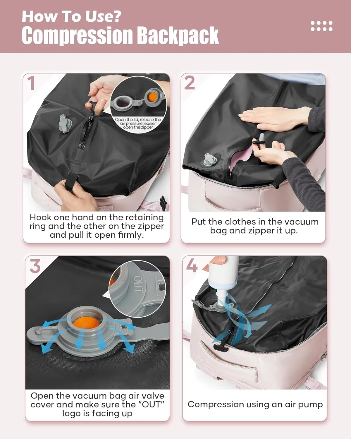 suradar Vacpack Backpack with Vacuum Seal Backpack Travel Airback Backpack with Pump Laptop Compression Backpacks