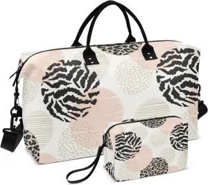 susiyo Travel Duffel Bag Animal Print and Circles Quilted Gym Bag Weekender Overnight Bags with Small Makeup Pouch