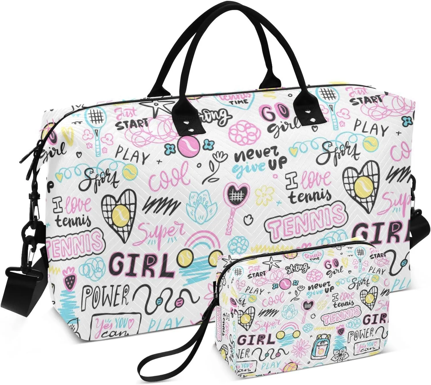 susiyo Travel Duffel Bags Motivation Slogan Sport Phrases Quilted Gym Bag Weekender Overnight Bags with Small Makeup Pouch