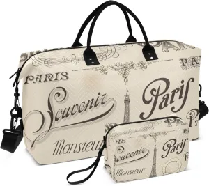 susiyo Travel Duffel Bags Paris Theme Quilted Gym Bag Weekender Overnight Bags with Small Makeup Pouch