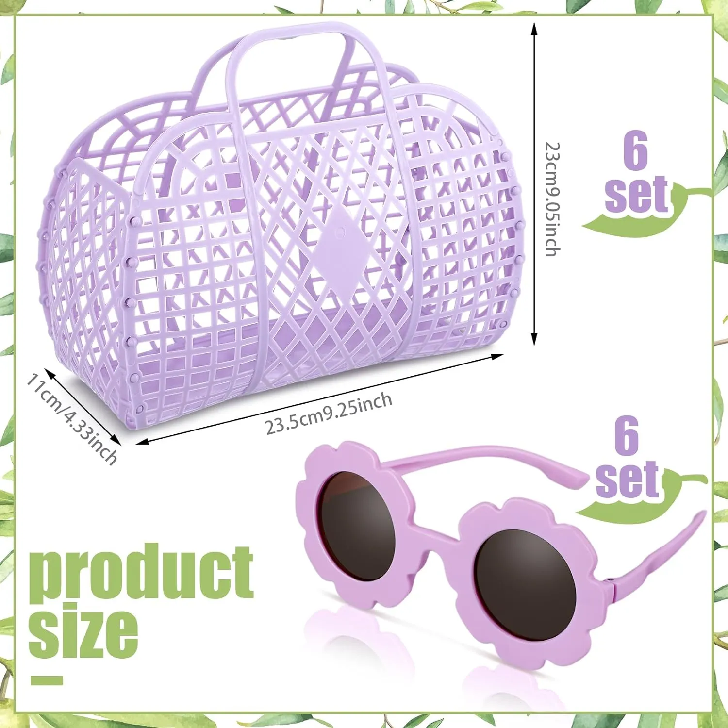 Sweetude 12 Pcs Jelly Bags with Sunglasses Jelly Purse Basket Reusable Tote Beach Handbags for Women Girls Kid