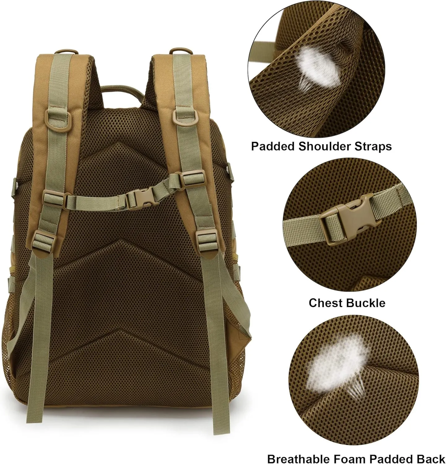 Tactical Backpack Boys School Backpacks Mens College Bookbags for Kids Teens Adults Camping Hiking Traveling (Khaki)