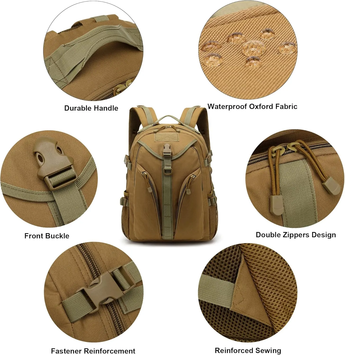 Tactical Backpack Boys School Backpacks Mens College Bookbags for Kids Teens Adults Camping Hiking Traveling (Khaki)