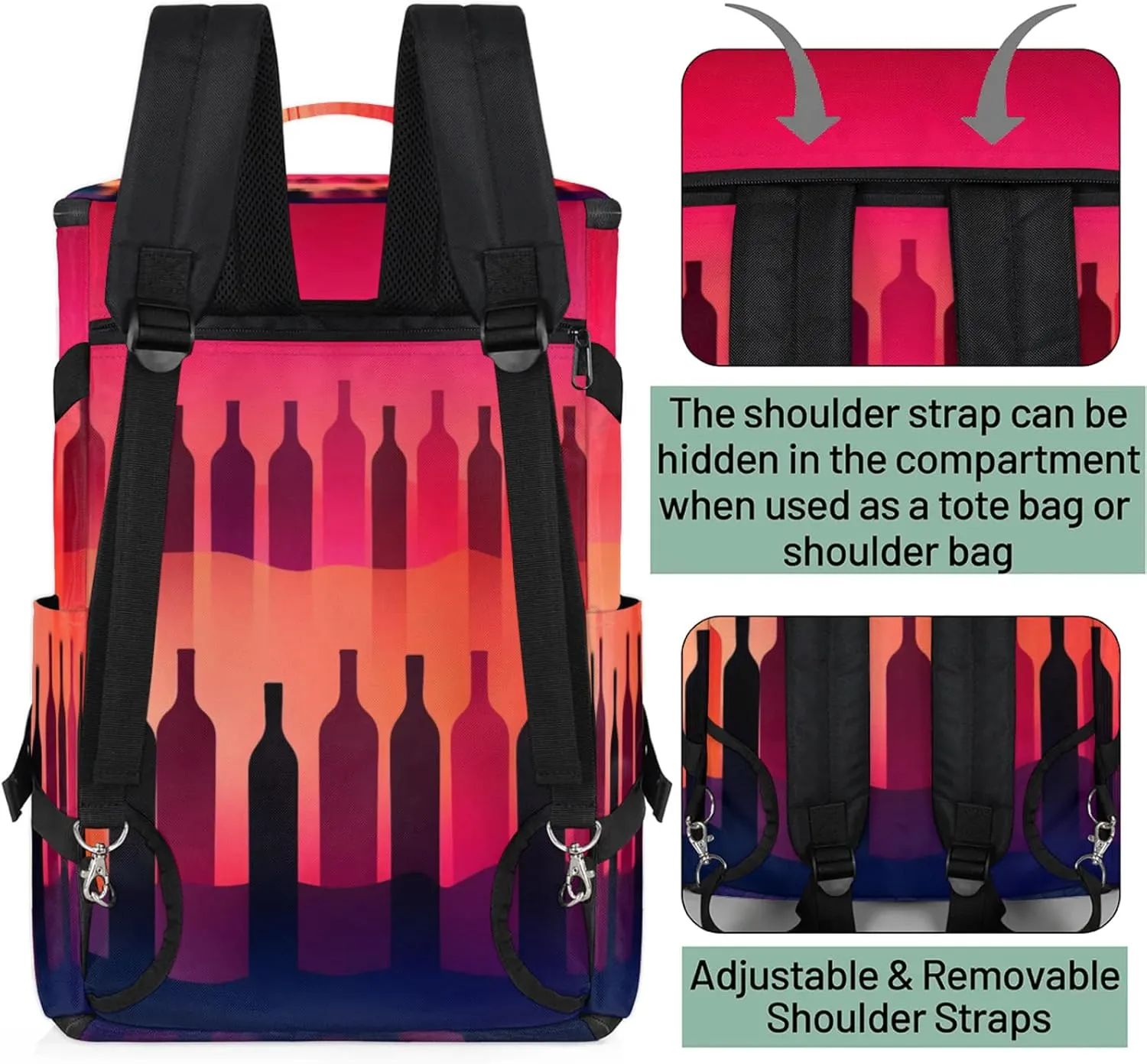 Tactical Sports Duffle Bag for Travel Waterproof Gym Bag with Shoe Compartment 48L Carry On Luggage for Men & Women 3-in-1 Durable Travel Luggage Abstract Wine Bottles