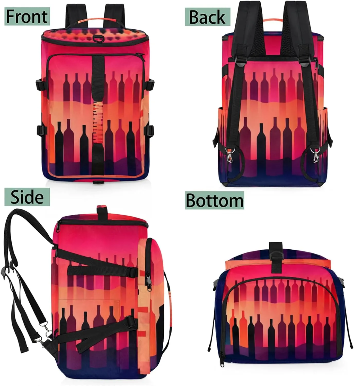 Tactical Sports Duffle Bag for Travel Waterproof Gym Bag with Shoe Compartment 48L Carry On Luggage for Men & Women 3-in-1 Durable Travel Luggage Abstract Wine Bottles