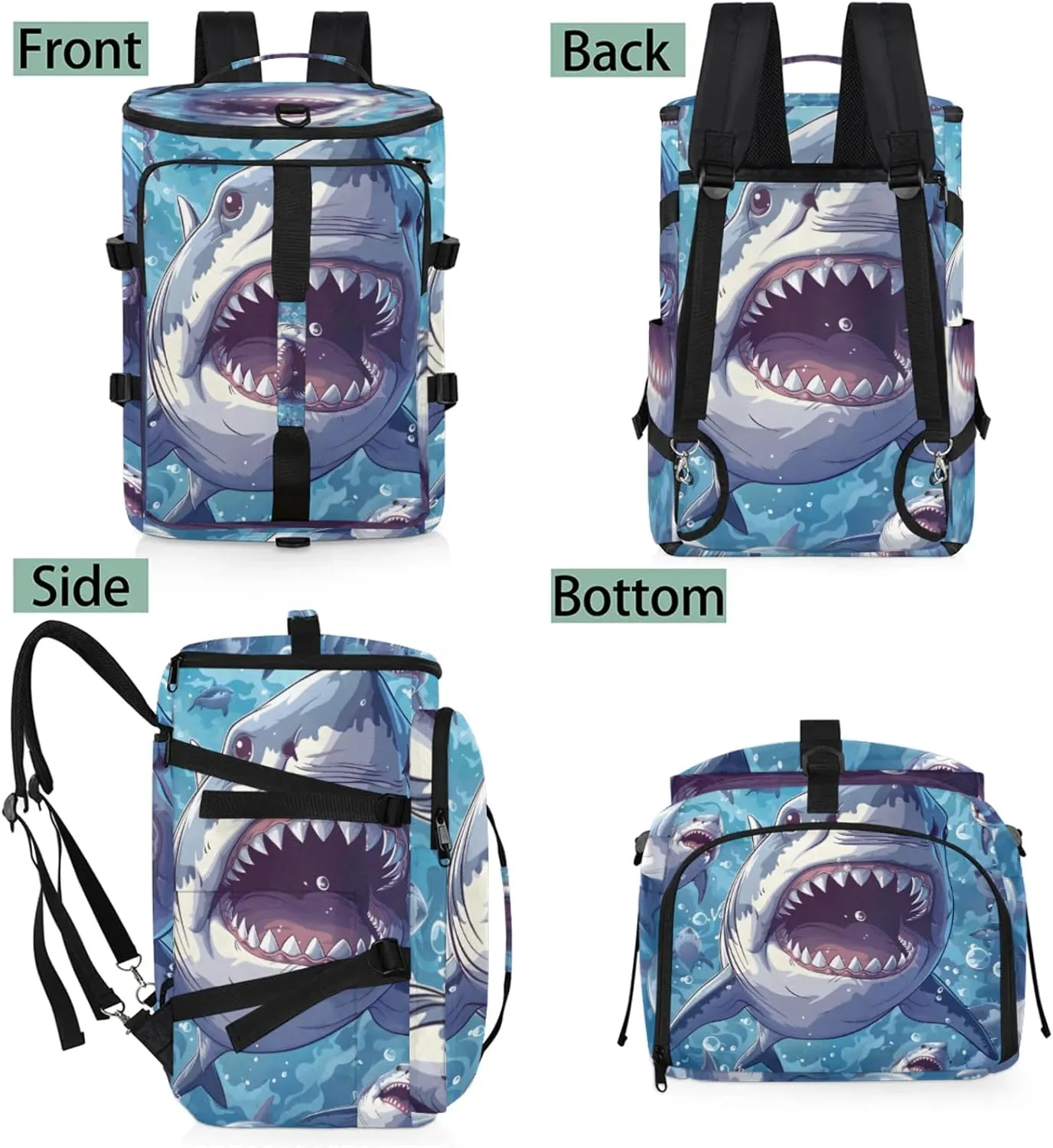 Tactical Sports Duffle Bag for Travel Waterproof Gym Bag with Shoe Compartment 48L Carry On Luggage for Men & Women 3-in-1 Durable Travel Luggage Attack Shark