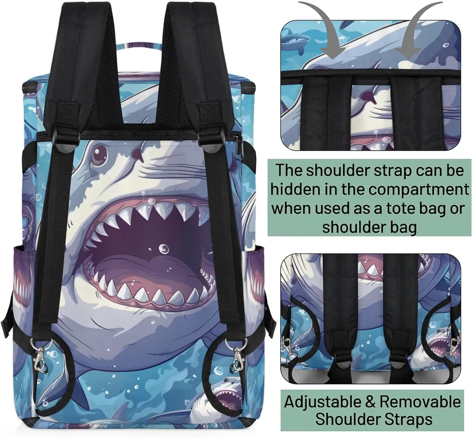 Tactical Sports Duffle Bag for Travel Waterproof Gym Bag with Shoe Compartment 48L Carry On Luggage for Men & Women 3-in-1 Durable Travel Luggage Attack Shark
