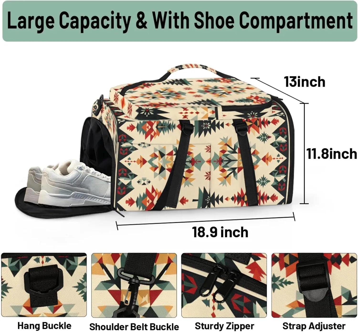 Tactical Sports Duffle Bag for Travel Waterproof Gym Bag with Shoe Compartment 48L Carry On Luggage for Men & Women 3-in-1 Durable Travel Luggage Boho Christmas
