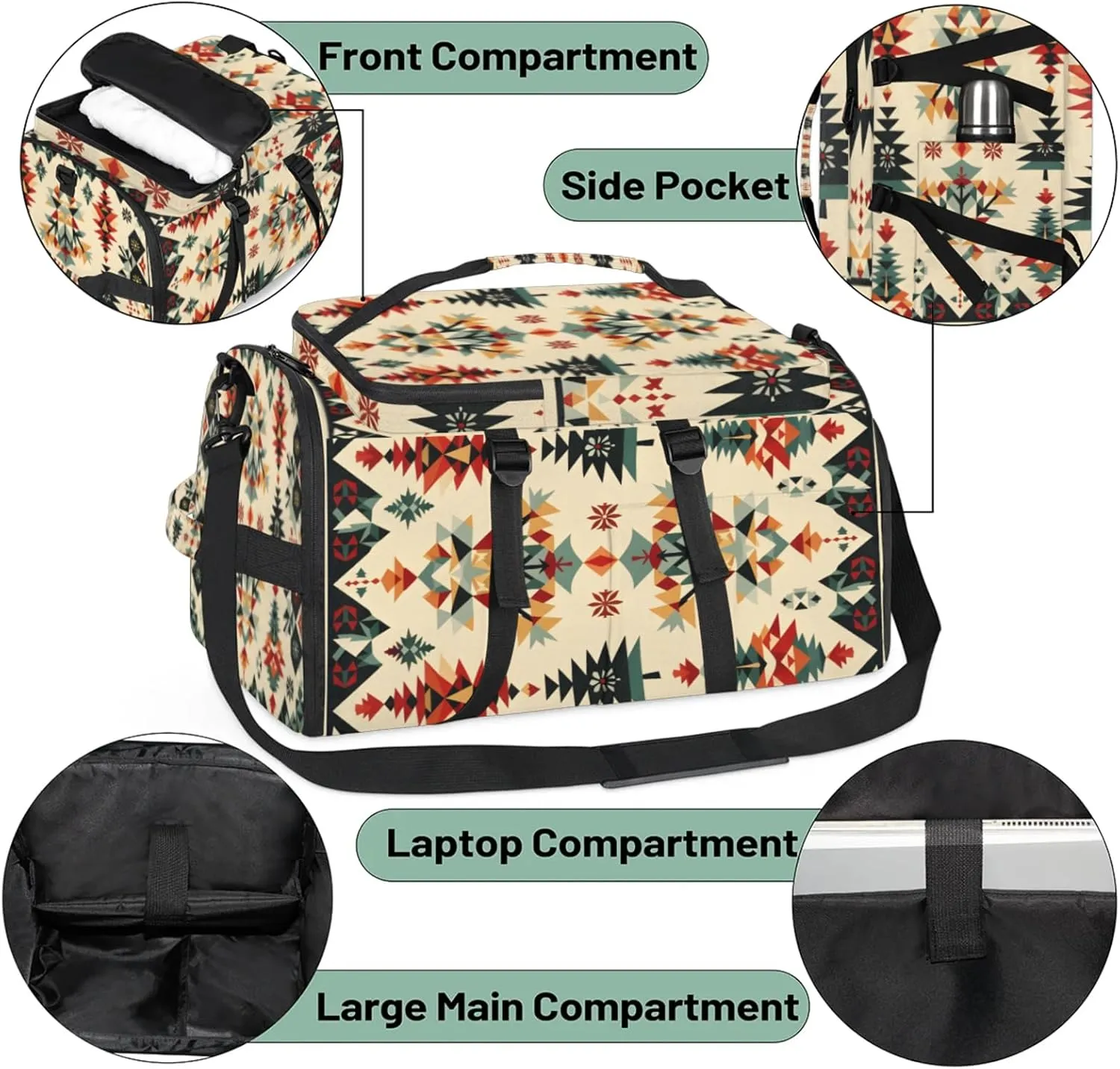 Tactical Sports Duffle Bag for Travel Waterproof Gym Bag with Shoe Compartment 48L Carry On Luggage for Men & Women 3-in-1 Durable Travel Luggage Boho Christmas