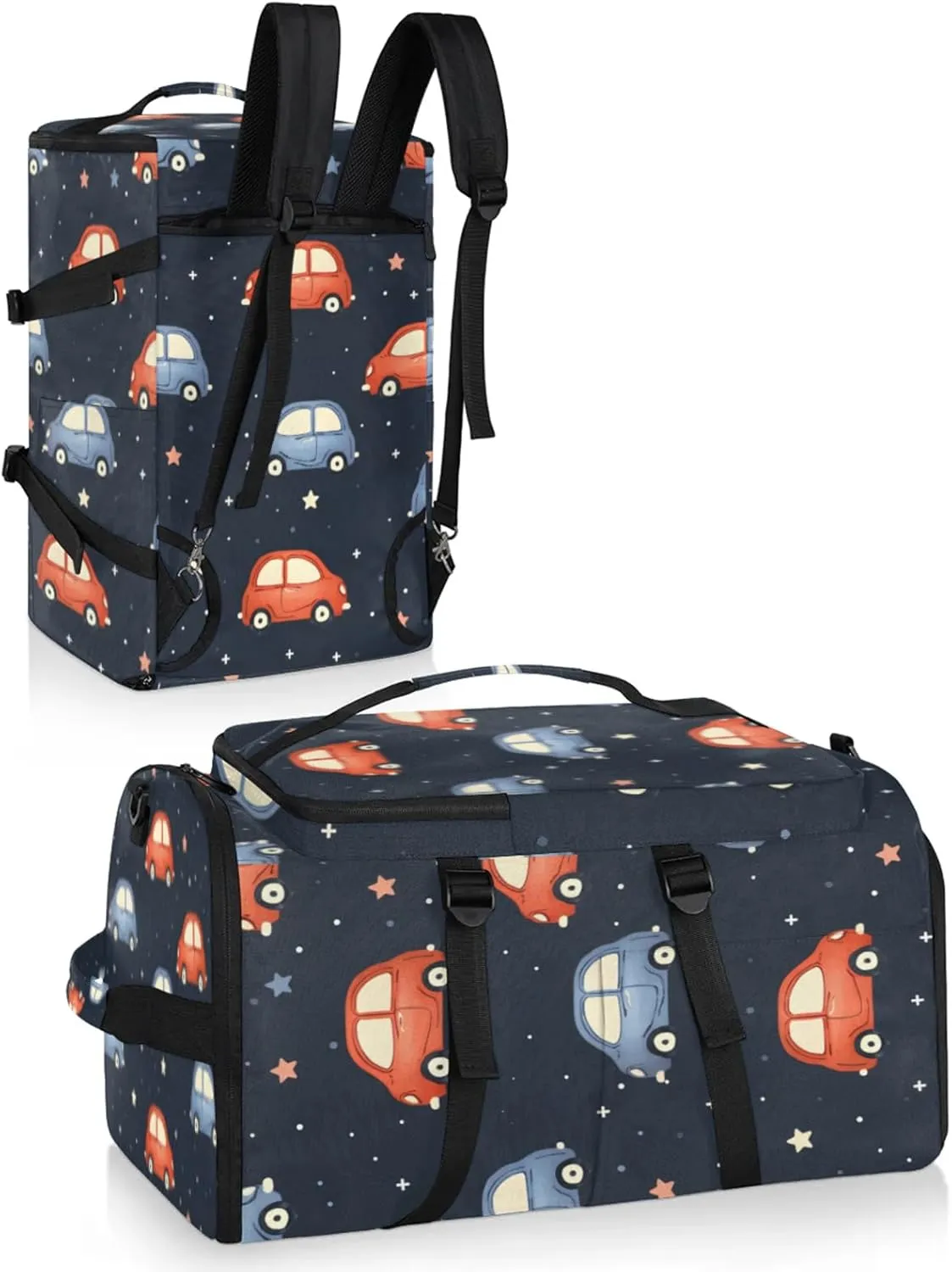 Tactical Sports Duffle Bag for Travel Waterproof Gym Bag with Shoe Compartment 48L Carry On Luggage for Men & Women 3-in-1 Durable Travel Luggage Cartoon Cars