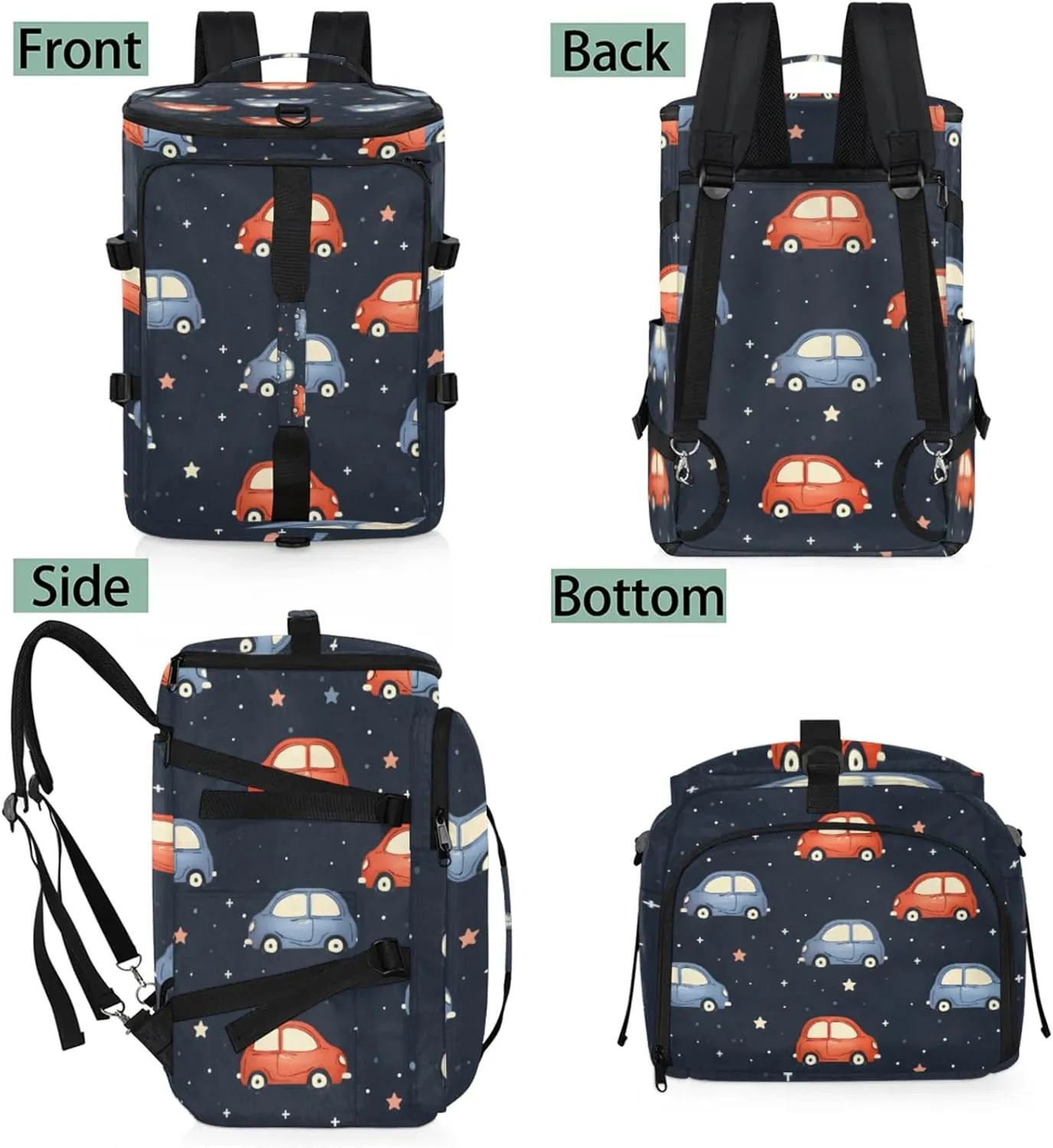 Tactical Sports Duffle Bag for Travel Waterproof Gym Bag with Shoe Compartment 48L Carry On Luggage for Men & Women 3-in-1 Durable Travel Luggage Cartoon Cars