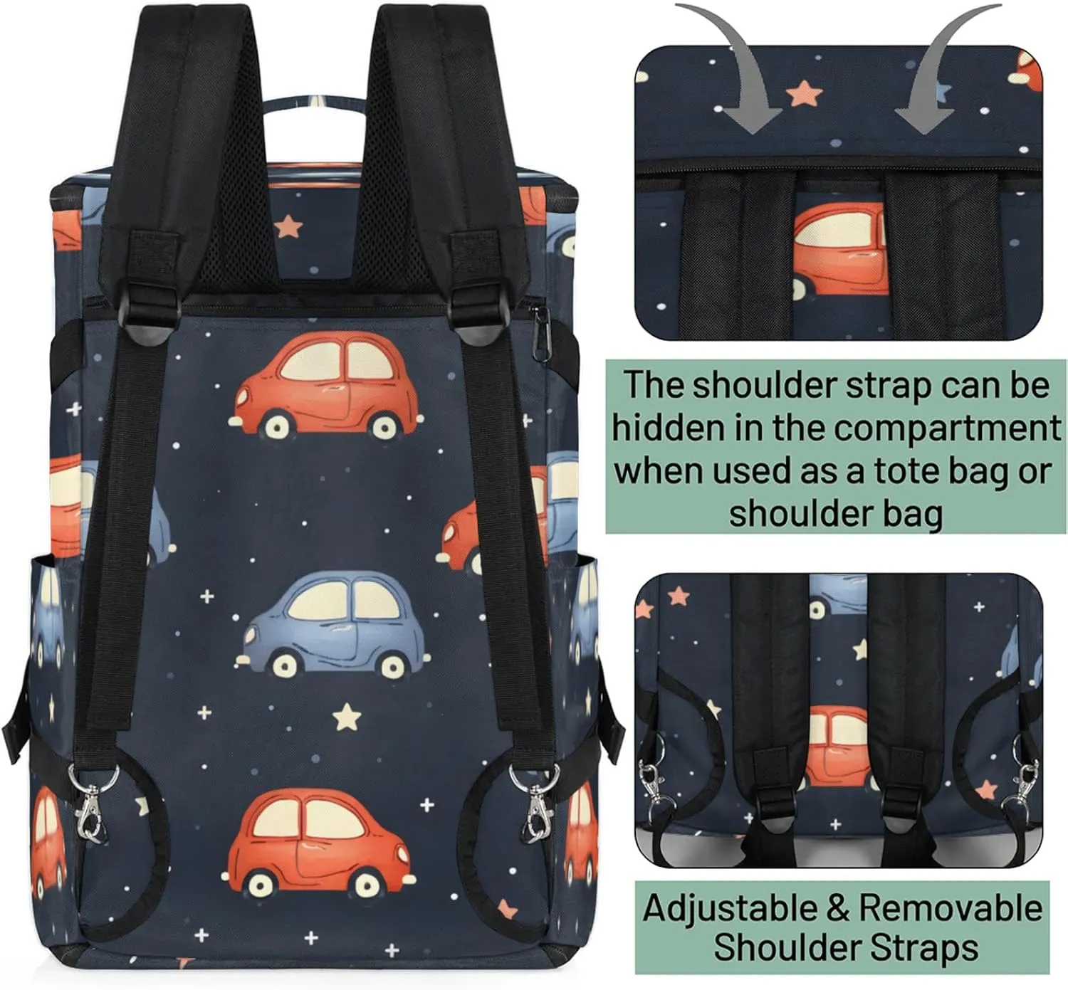 Tactical Sports Duffle Bag for Travel Waterproof Gym Bag with Shoe Compartment 48L Carry On Luggage for Men & Women 3-in-1 Durable Travel Luggage Cartoon Cars