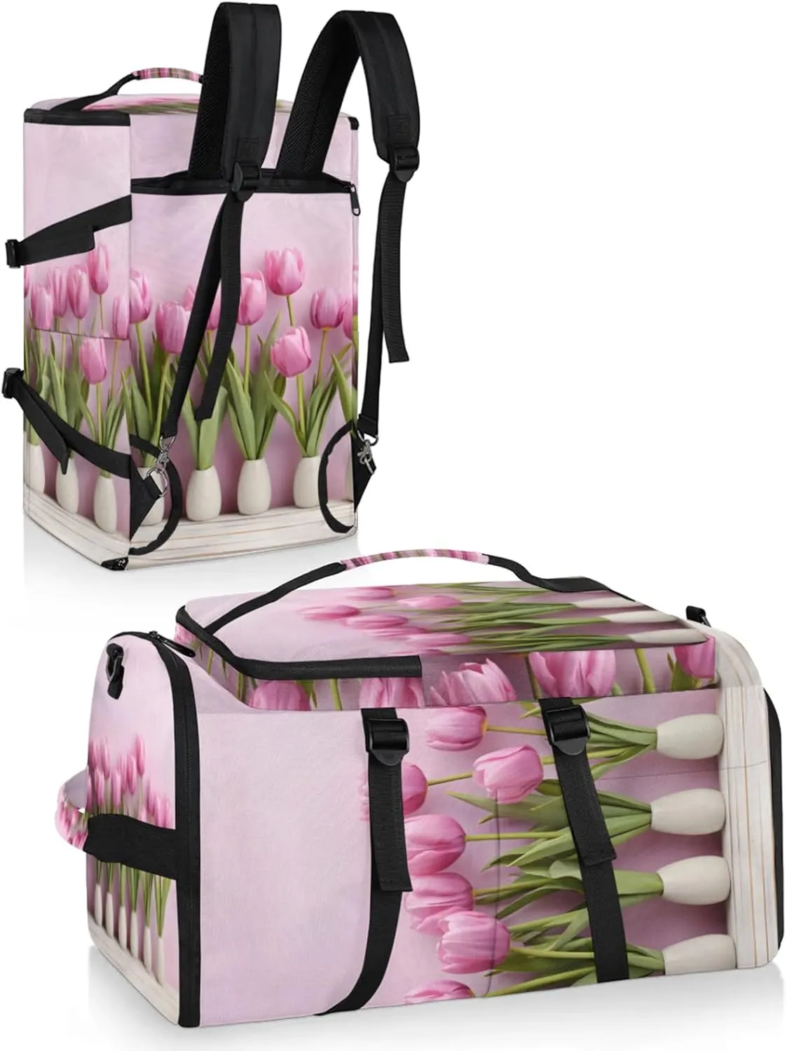 Tactical Sports Duffle Bag for Travel Waterproof Gym Bag with Shoe Compartment 48L Carry On Luggage for Men & Women 3-in-1 Durable Travel Luggage Jars Tulip Flower