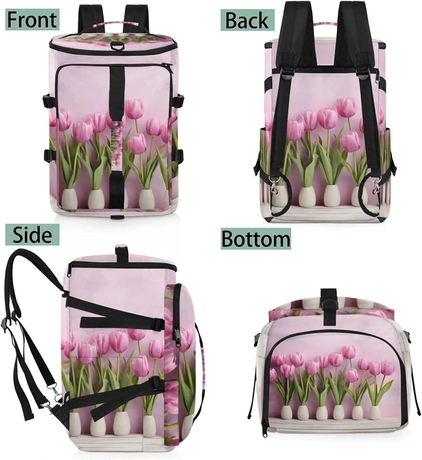 Tactical Sports Duffle Bag for Travel Waterproof Gym Bag with Shoe Compartment 48L Carry On Luggage for Men & Women 3-in-1 Durable Travel Luggage Jars Tulip Flower