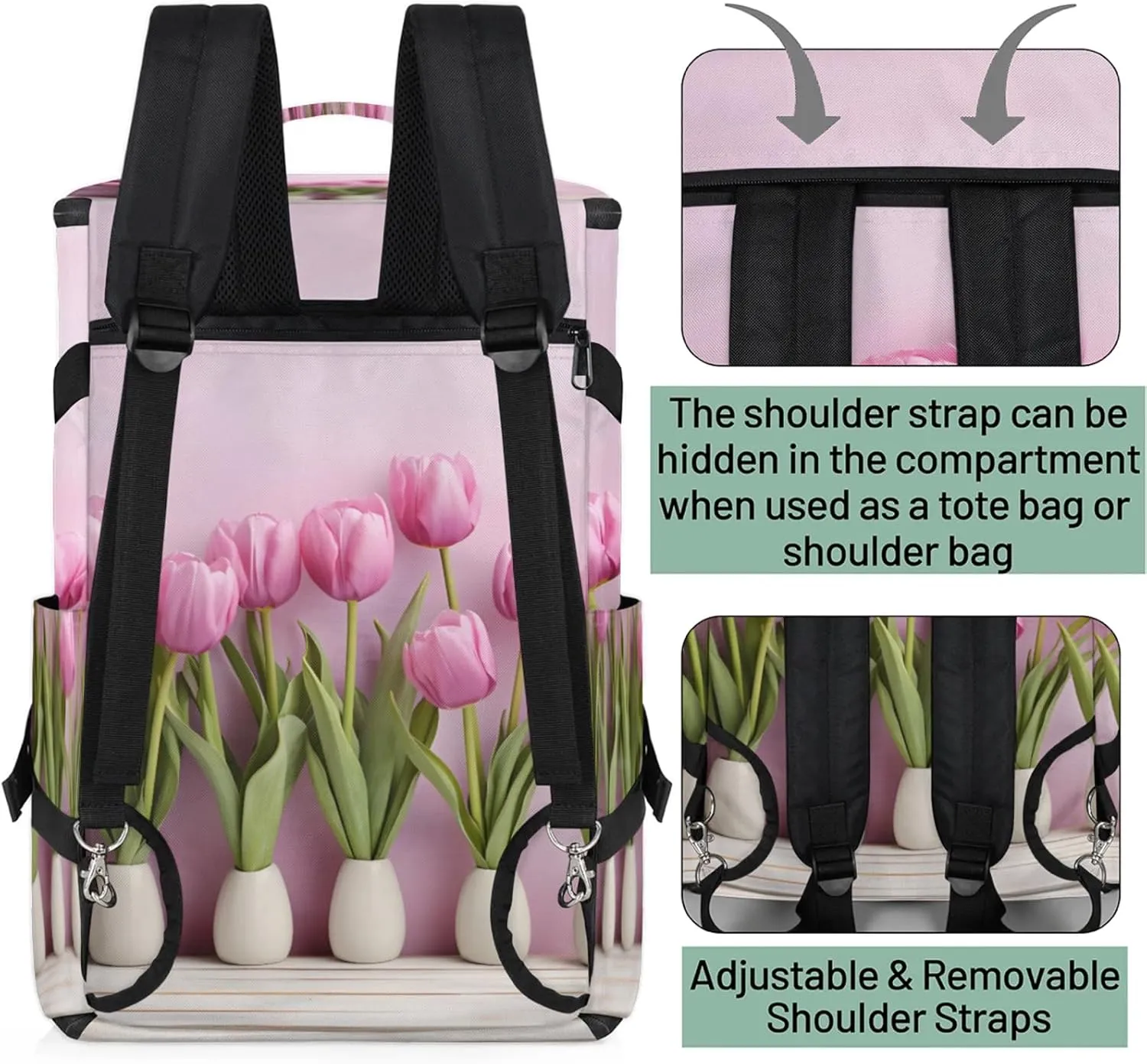 Tactical Sports Duffle Bag for Travel Waterproof Gym Bag with Shoe Compartment 48L Carry On Luggage for Men & Women 3-in-1 Durable Travel Luggage Jars Tulip Flower