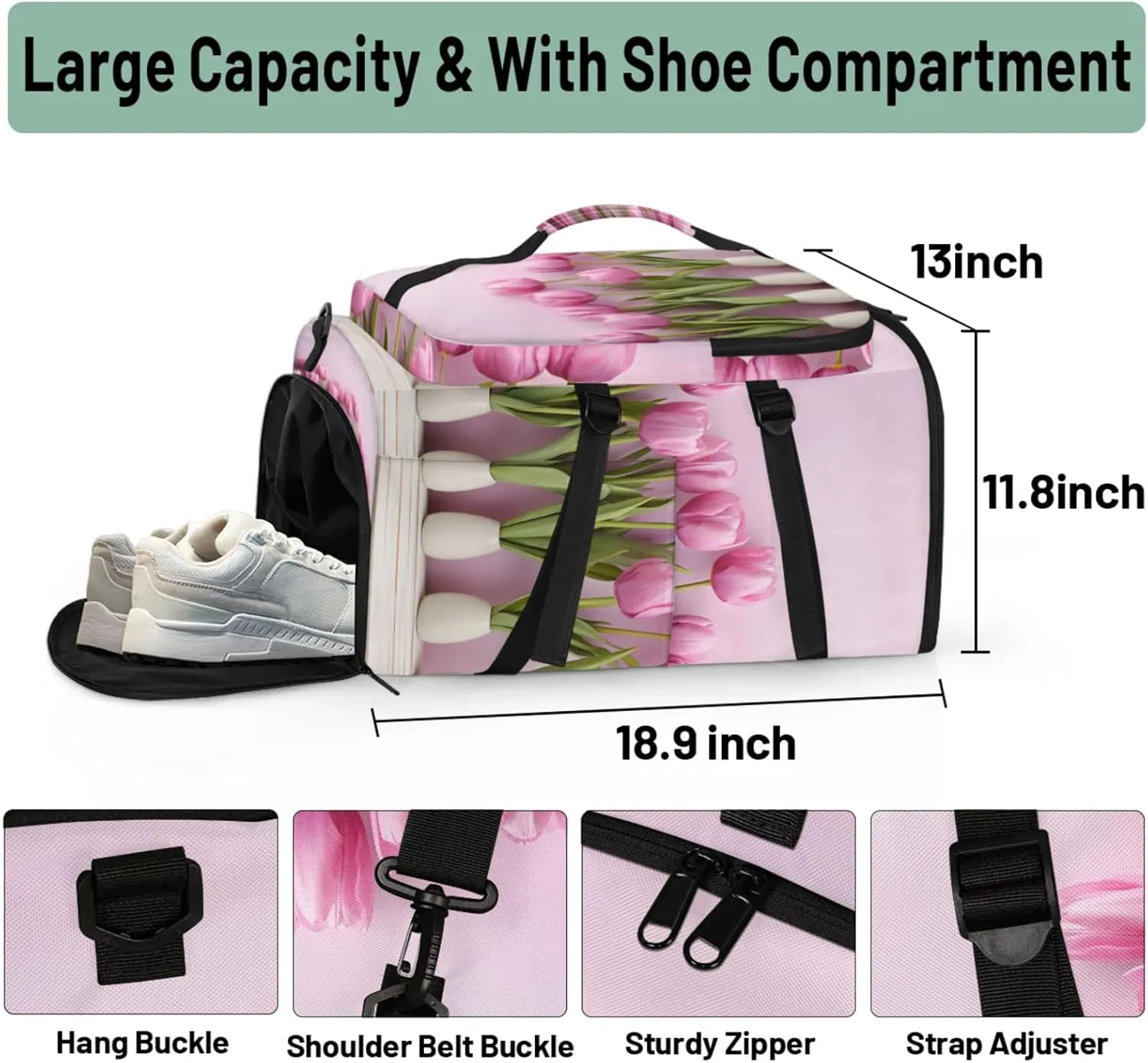 Tactical Sports Duffle Bag for Travel Waterproof Gym Bag with Shoe Compartment 48L Carry On Luggage for Men & Women 3-in-1 Durable Travel Luggage Jars Tulip Flower