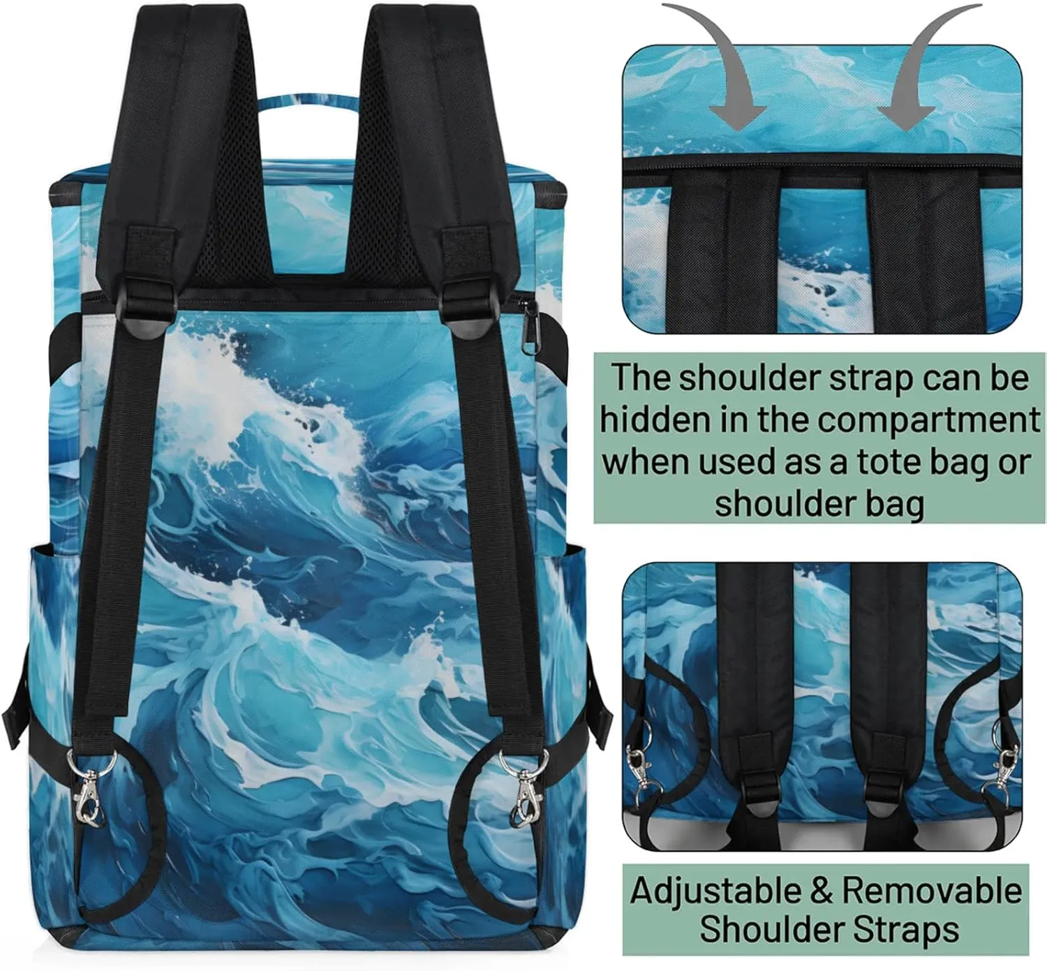 Tactical Sports Duffle Bag for Travel Waterproof Gym Bag with Shoe Compartment 48L Carry On Luggage for Men & Women 3-in-1 Durable Travel Luggage Turbulent Sea Waves
