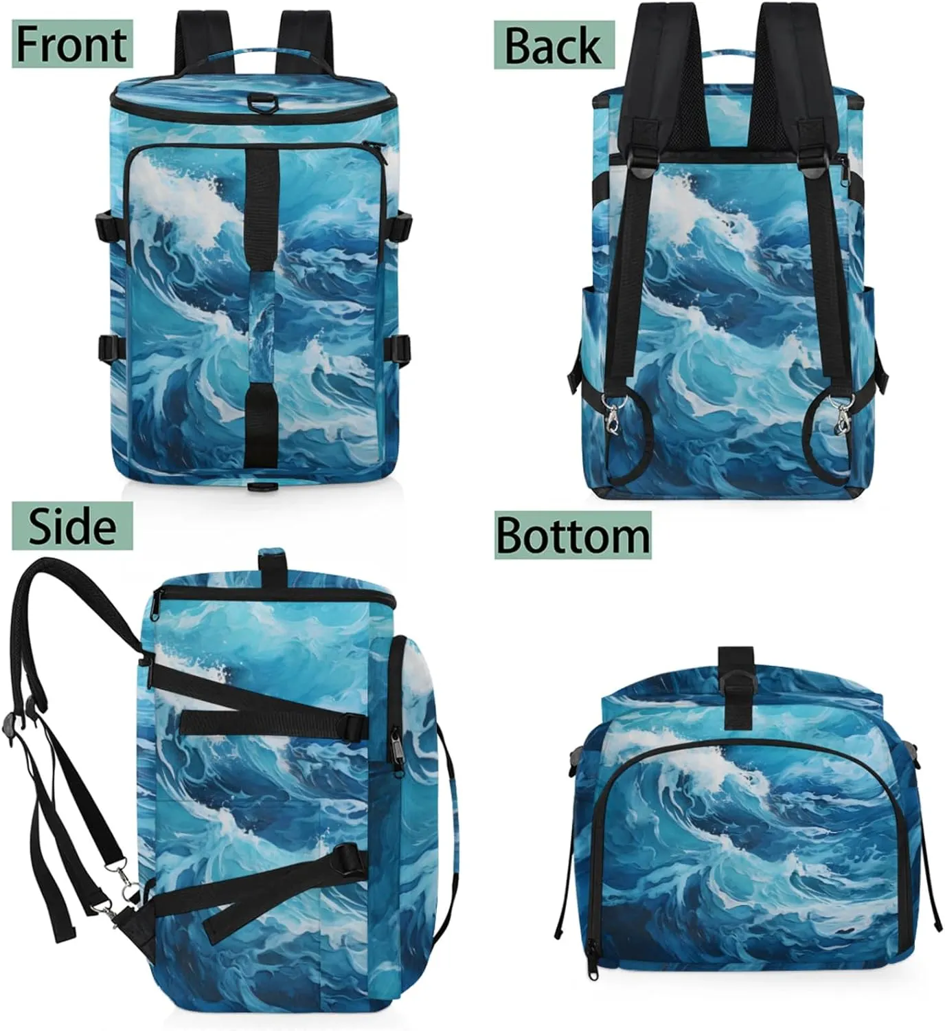 Tactical Sports Duffle Bag for Travel Waterproof Gym Bag with Shoe Compartment 48L Carry On Luggage for Men & Women 3-in-1 Durable Travel Luggage Turbulent Sea Waves