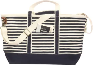 Tag&Crew Boat Weekender Multipocket Carry-on Heavy Canvas Unisex Duffle Bag with Detachable Adjustable Shoulder Strap Designed for Overnight Travel, Business Trips, Short Vacations - Navy Stripes