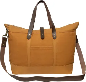 Tag&Crew Luxury Ventura Weekender Canvas Carryon Duffle Bag with Sturdy Handles, Detachable Leather Shoulder Strap, For Overnight Travels, Weekend Picnics, Business Trips, Short Vacations - Khaki