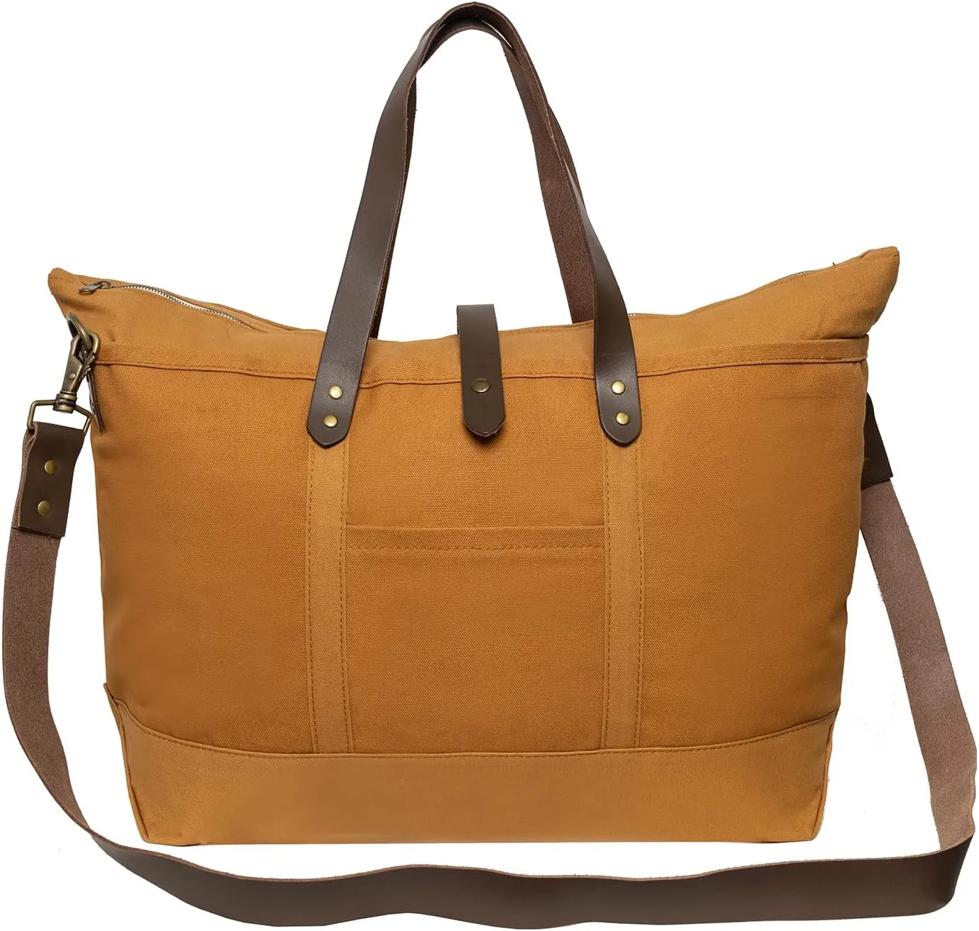 Tag&Crew Luxury Ventura Weekender Canvas Carryon Duffle Bag with Sturdy Handles, Detachable Leather Shoulder Strap, For Overnight Travels, Weekend Picnics, Business Trips, Short Vacations - Khaki