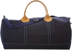 Tag&Crew Solid Round Duffle Unisex Carryon Handbag with Leather Handles Adjustable Shoulder Strap Metal Accessories Sturdy Zippers, Ideal for Gym Lovers Overnight Travels Mini Vacations - Navy