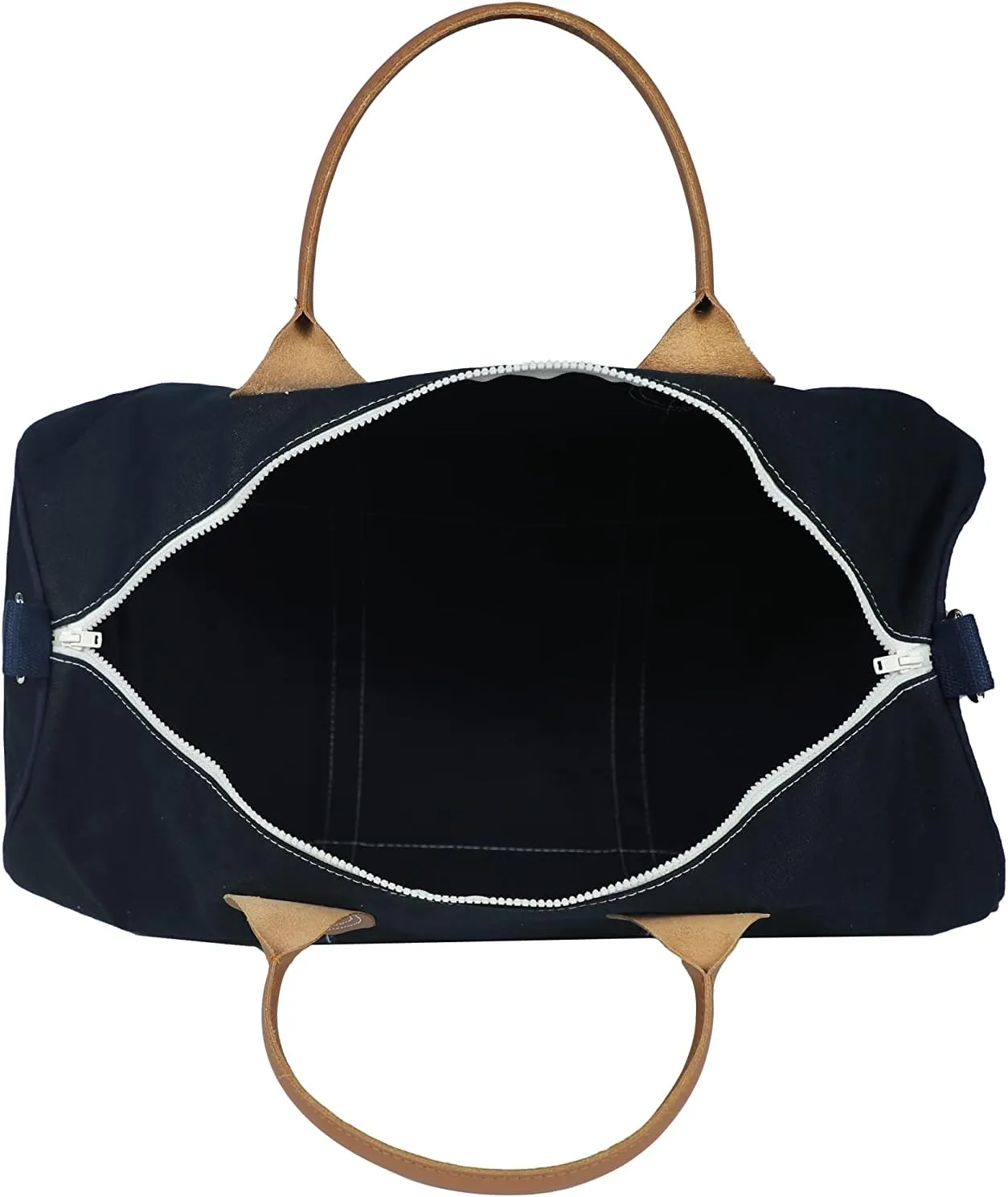 Tag&Crew Solid Round Duffle Unisex Carryon Handbag with Leather Handles Adjustable Shoulder Strap Metal Accessories Sturdy Zippers, Ideal for Gym Lovers Overnight Travels Mini Vacations - Navy