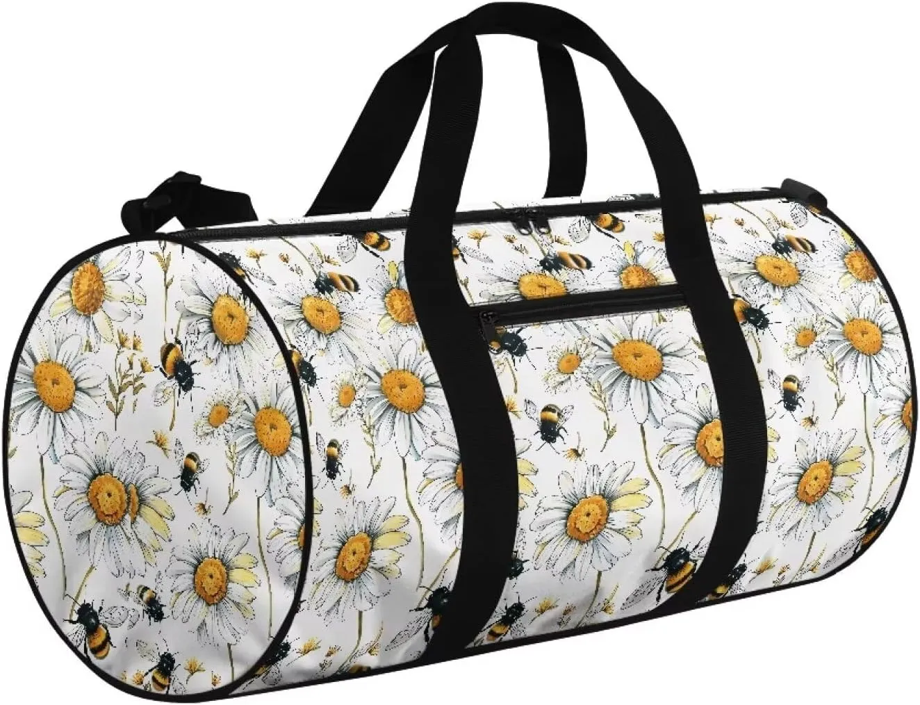 Talayituse Bee Daisy Print Gym Bag for Women Men Sturdy Weekender Bag Waterproof Sports Tote Gym Bag Zipper Overnight Bags Crossbody Bags for Travel Workout