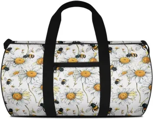 Talayituse Bee Daisy Print Gym Bag for Women Men Sturdy Weekender Bag Waterproof Sports Tote Gym Bag Zipper Overnight Bags Crossbody Bags for Travel Workout