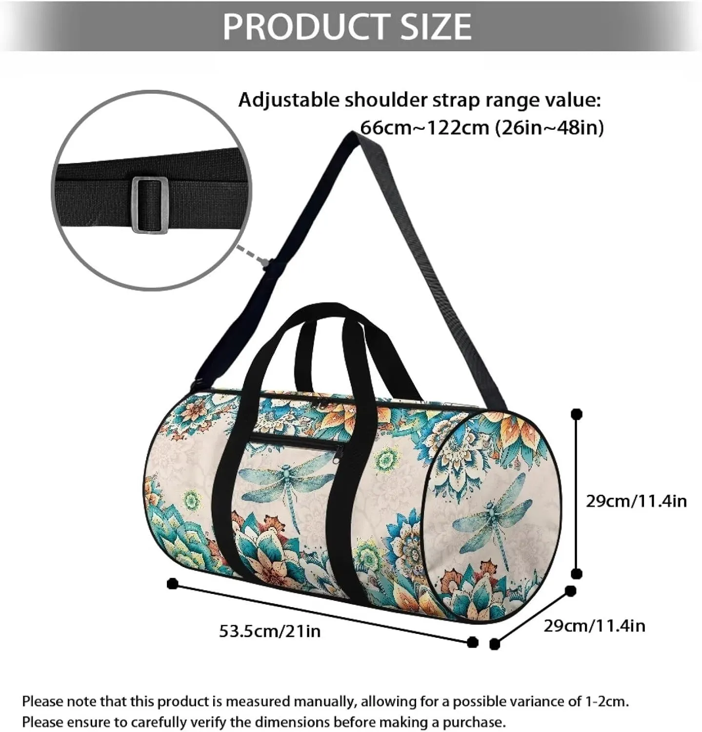 Talayituse Boho Mandala Dragonfly Print Gym Bag for Women Men Garment Duffel Bag with Front Zipper Pocket Sports Tote Bag Tear Resistant Workout Dance Bag Sturdy Yoga Bag for Fitness Travel