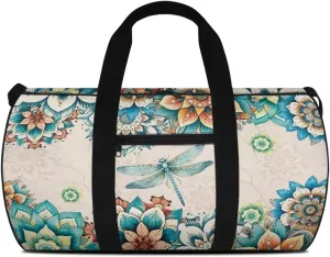 Talayituse Boho Mandala Dragonfly Print Gym Bag for Women Men Garment Duffel Bag with Front Zipper Pocket Sports Tote Bag Tear Resistant Workout Dance Bag Sturdy Yoga Bag for Fitness Travel