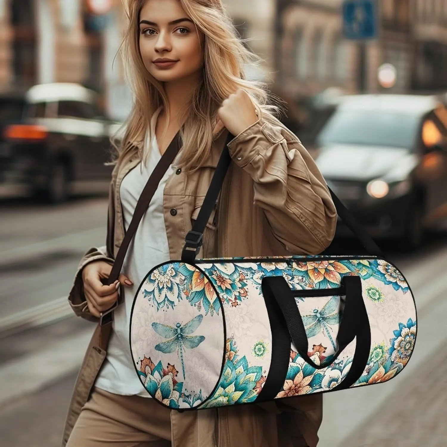 Talayituse Boho Mandala Dragonfly Print Gym Bag for Women Men Garment Duffel Bag with Front Zipper Pocket Sports Tote Bag Tear Resistant Workout Dance Bag Sturdy Yoga Bag for Fitness Travel