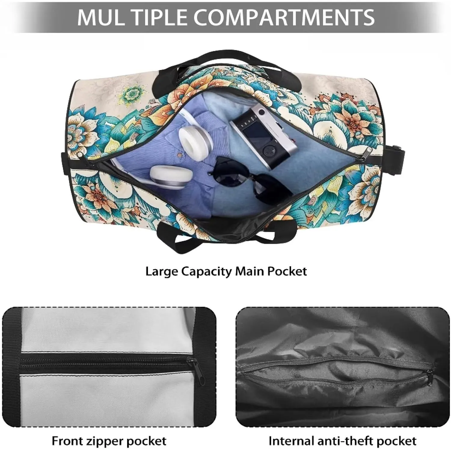 Talayituse Boho Mandala Dragonfly Print Gym Bag for Women Men Garment Duffel Bag with Front Zipper Pocket Sports Tote Bag Tear Resistant Workout Dance Bag Sturdy Yoga Bag for Fitness Travel