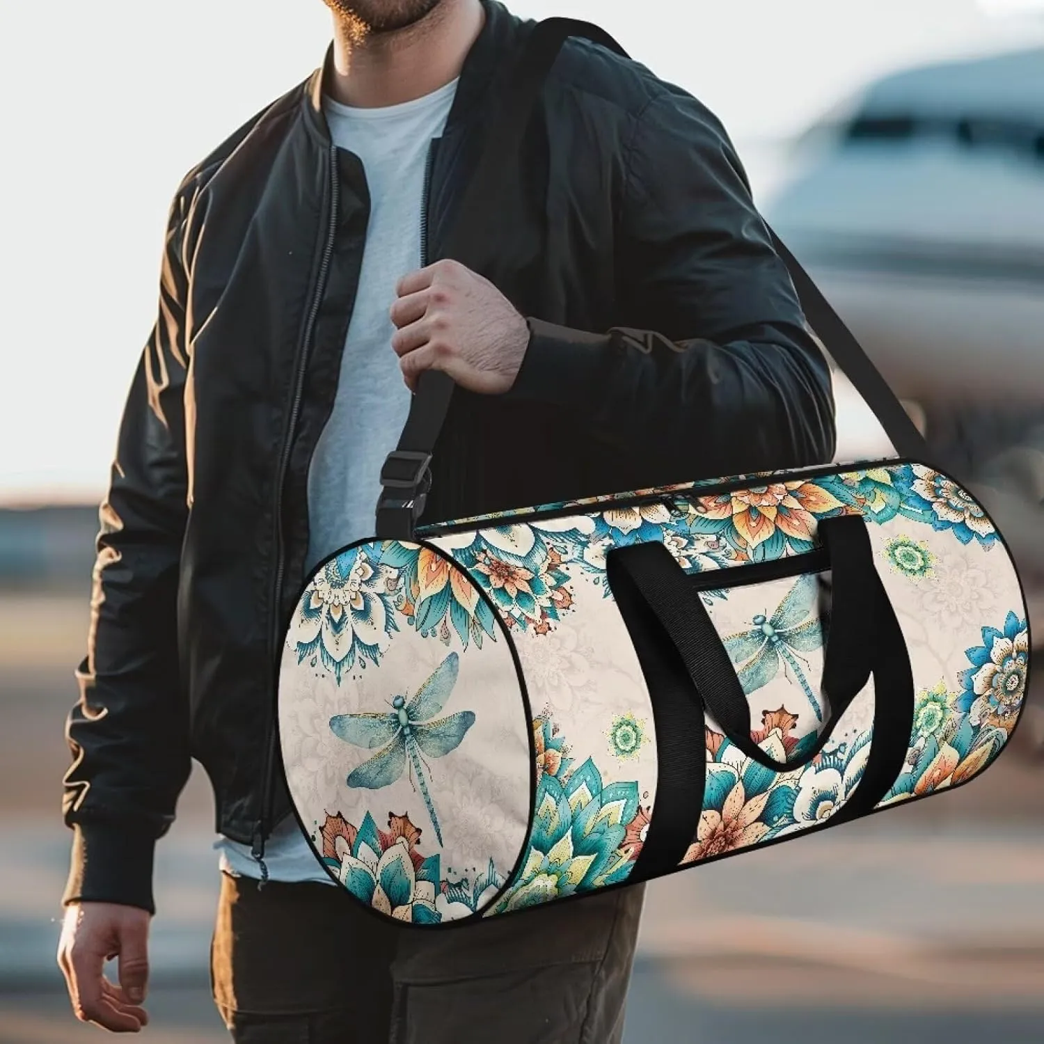 Talayituse Boho Mandala Dragonfly Print Gym Bag for Women Men Garment Duffel Bag with Front Zipper Pocket Sports Tote Bag Tear Resistant Workout Dance Bag Sturdy Yoga Bag for Fitness Travel
