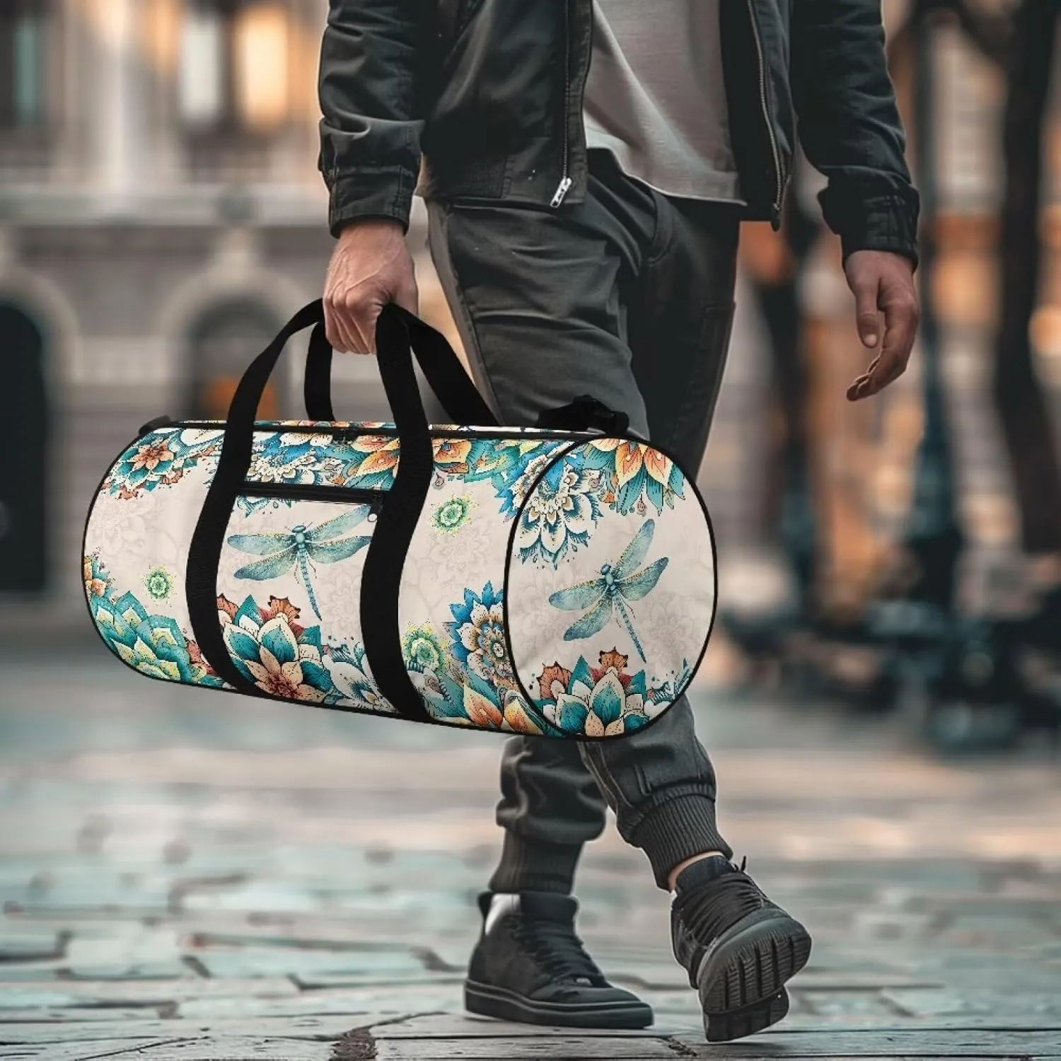 Talayituse Boho Mandala Dragonfly Print Gym Bag for Women Men Garment Duffel Bag with Front Zipper Pocket Sports Tote Bag Tear Resistant Workout Dance Bag Sturdy Yoga Bag for Fitness Travel
