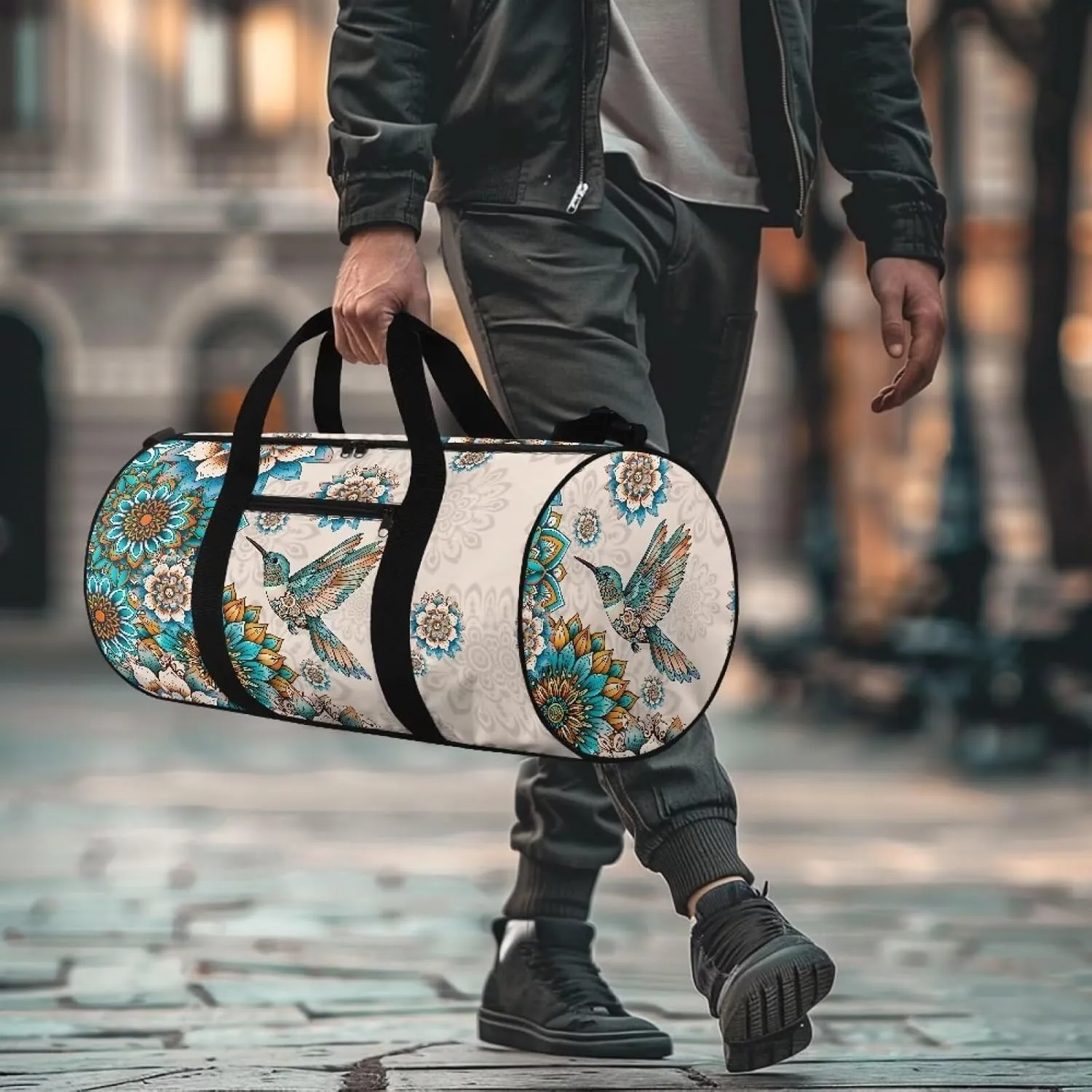Talayituse Boho Mandala Hummingbird Print Duffel Bag for Women Lightweight Gym Bag Sports Duffel Bag Crossbody Gym Yoga Bag Zipper Overnight Weekender Bag Toiletry Bag for Travel Fitness Workout