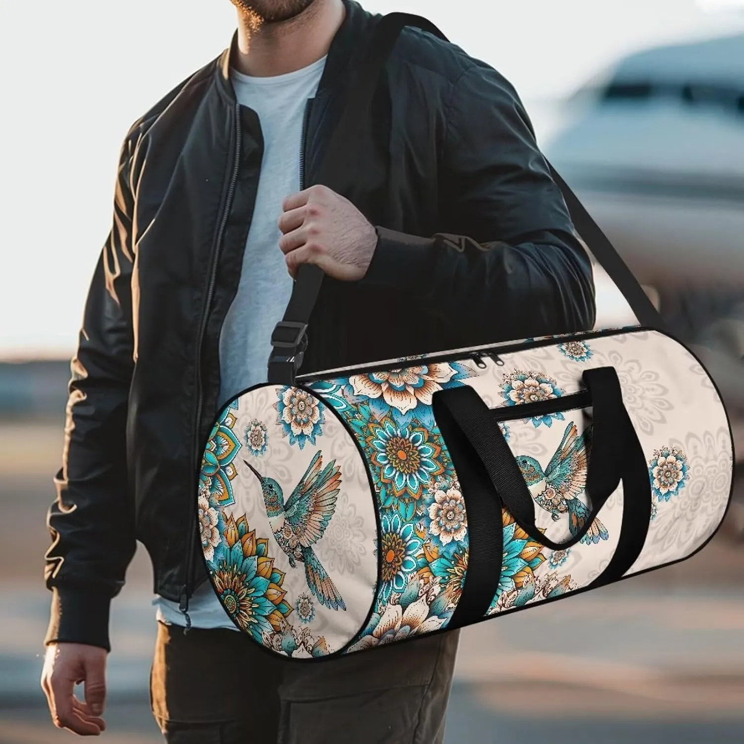 Talayituse Boho Mandala Hummingbird Print Duffel Bag for Women Lightweight Gym Bag Sports Duffel Bag Crossbody Gym Yoga Bag Zipper Overnight Weekender Bag Toiletry Bag for Travel Fitness Workout